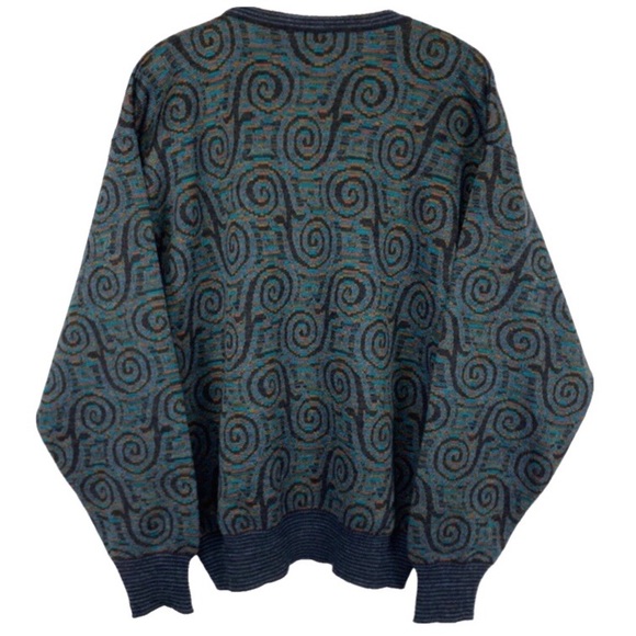 VTG 80’s Neiman Marcus Men’s Abstract Pattern Wool Sweater - Picture 6 of 7